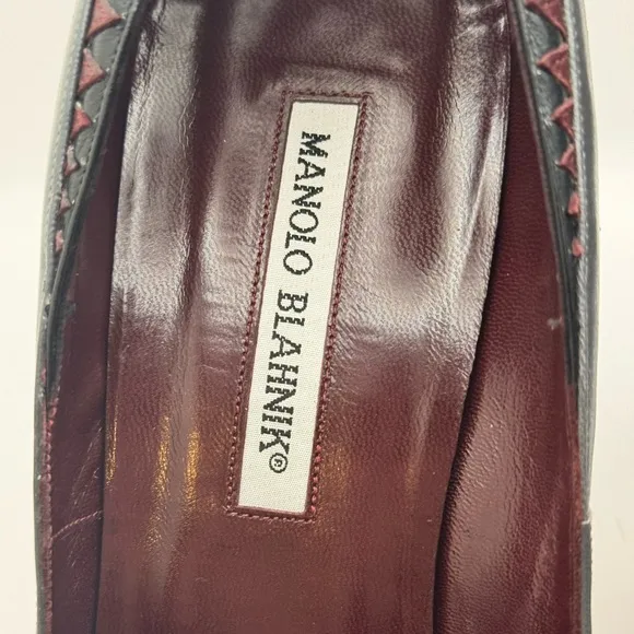 Manolo Blahnik Gray and Burgundy Women's Heels
