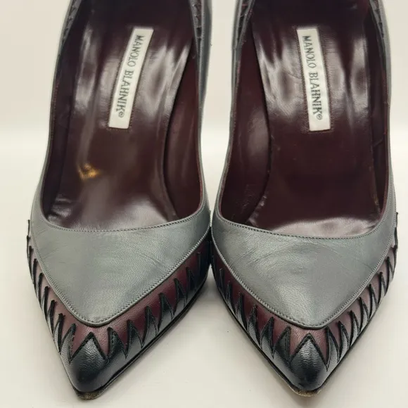 Manolo Blahnik Gray and Burgundy Women's Heels