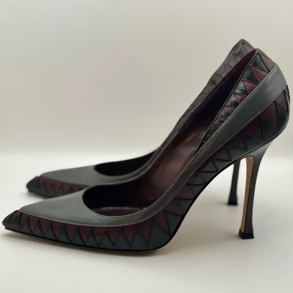 Manolo Blahnik Gray and Burgundy Women's Heels