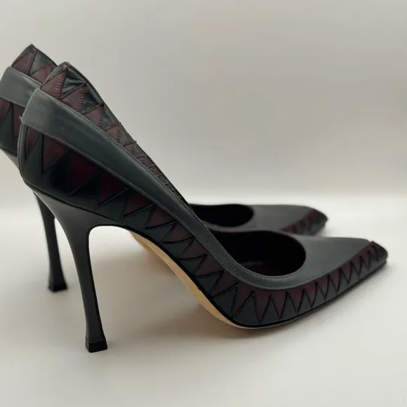 Manolo Blahnik Gray and Burgundy Women's Heels