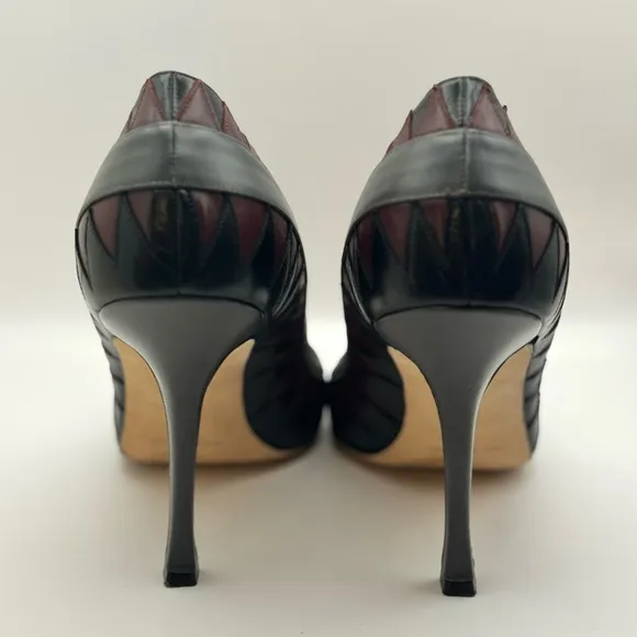 Manolo Blahnik Gray and Burgundy Women's Heels