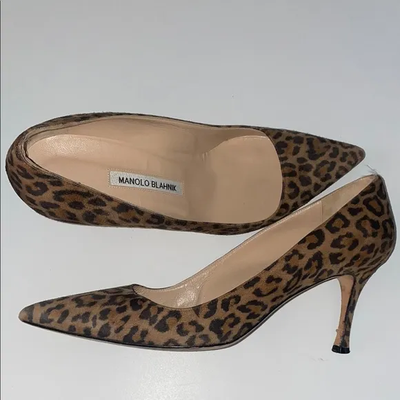 Manolo Blahnik suede animal print pumps