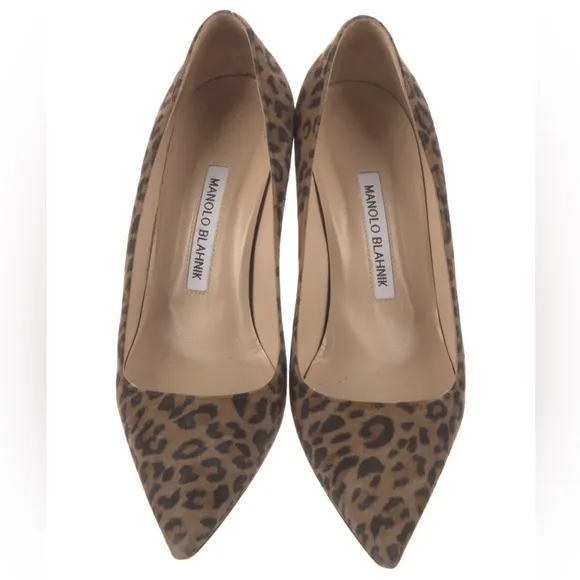 Manolo Blahnik suede animal print pumps
