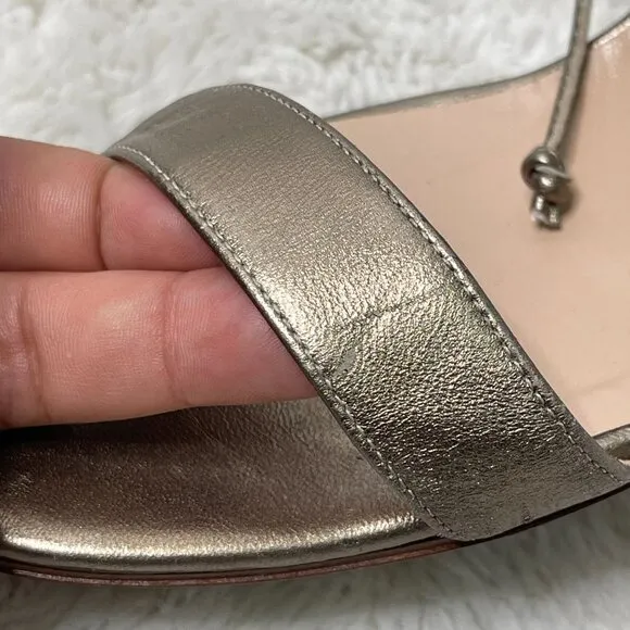 Manolo Blahnik Women's Gold Ankle Leather Stiletto Pumps Heels Sandals 39.5