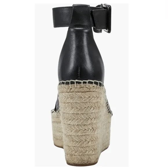 MARC FISHER ❤️‍🔥 BLACK LEATHER ESPADRILLE PLATFORM WEDGE NWT SIZE 10