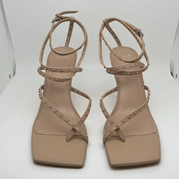 Marc Fisher Dallin Tan‎ Ankle Strap Stiletto Heels Square Toe Sandals Size 8