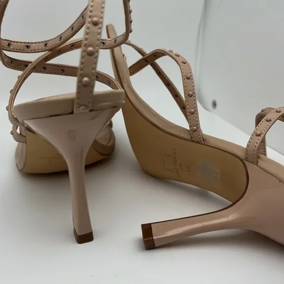 Marc Fisher Dallin Tan‎ Ankle Strap Stiletto Heels Square Toe Sandals Size 8
