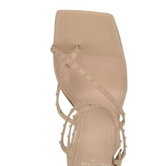 Marc Fisher Dallin Tan‎ Ankle Strap Stiletto Heels Square Toe Sandals Size 8