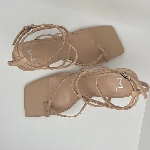 Marc Fisher Dallin Tan‎ Ankle Strap Stiletto Heels Square Toe Sandals Size 8