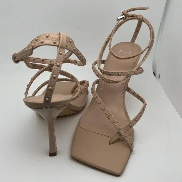 Marc Fisher Dallin Tan‎ Ankle Strap Stiletto Heels Square Toe Sandals Size 8