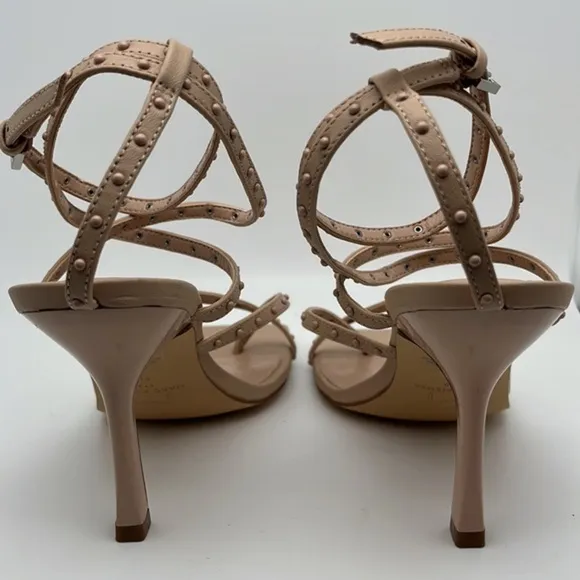 Marc Fisher Dallin Tan‎ Ankle Strap Stiletto Heels Square Toe Sandals Size 8
