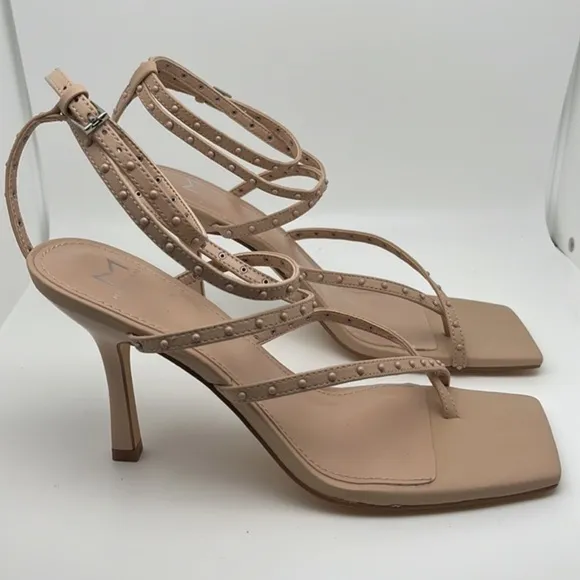Marc Fisher Dallin Tan‎ Ankle Strap Stiletto Heels Square Toe Sandals Size 8