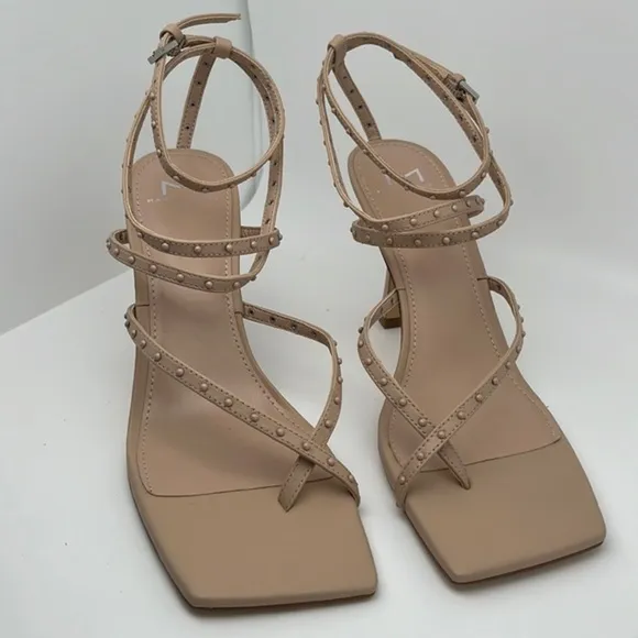 Marc Fisher Dallin Tan‎ Ankle Strap Stiletto Heels Square Toe Sandals Size 8