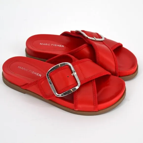 Marc Fisher Hazaia Criss-Cross Slide Sandals Buckle Platform in Red Women's 6.5