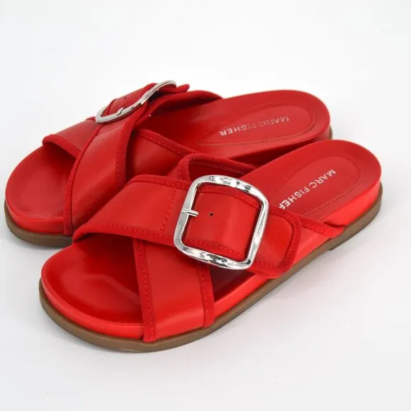 Marc Fisher Hazaia Criss-Cross Slide Sandals Buckle Platform in Red Women's 6.5