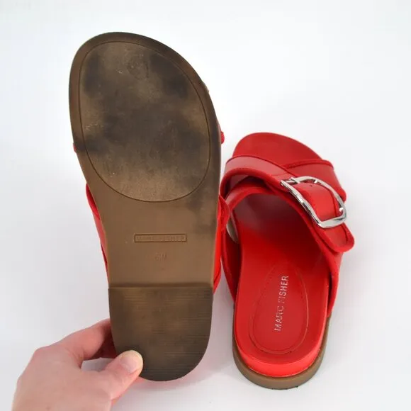 Marc Fisher Hazaia Criss-Cross Slide Sandals Buckle Platform in Red Women's 6.5