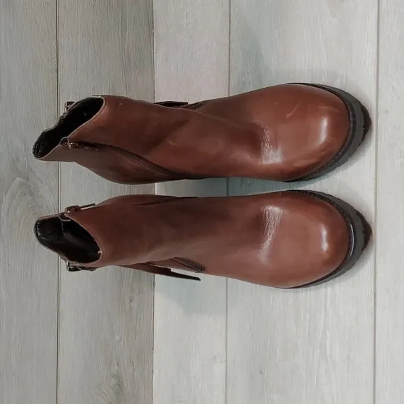 Marc Fisher Women Ankle Leather Block Heels shoes sz 9.5M