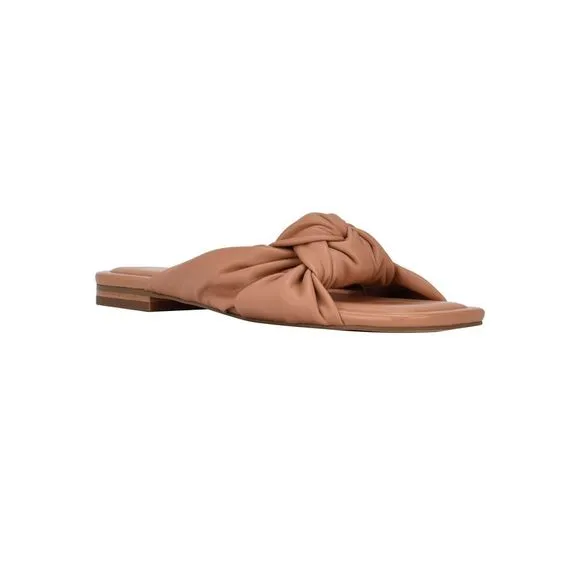 MARC FISHER Womens Beige Knot Farisa Square Toe Slip On Slide Sandals 5 M