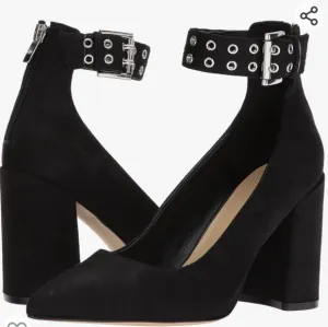 Marc Fisher Womens Dalanna Black Pumps High Block Heels Grommet Ankle Strap 8.5