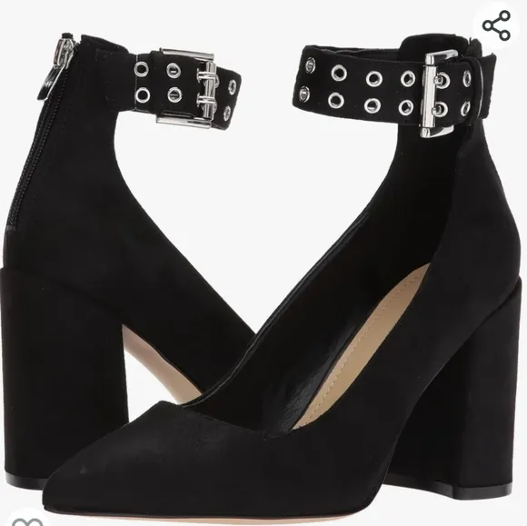 Marc Fisher Womens Dalanna Black Pumps High Block Heels Grommet Ankle Strap 8.5