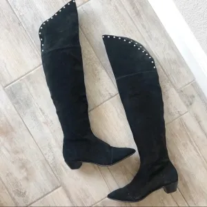 MARC JACOBS Lula Over the Knee Boots Suede Leather Tall Black Heeled Sil…