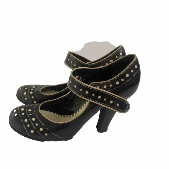 Marc Jacobs Womens Heels Leather Shoes Mary Jane Size 7 Black Poke Dots