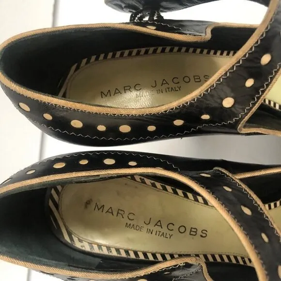 Marc Jacobs Womens Heels Leather Shoes Mary Jane Size 7 Black Poke Dots