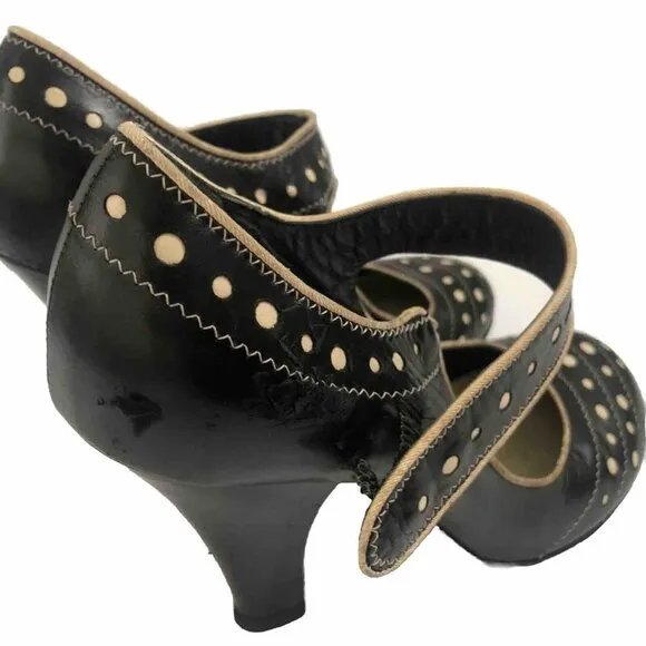 Marc Jacobs Womens Heels Leather Shoes Mary Jane Size 7 Black Poke Dots