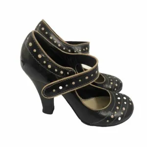 Marc Jacobs Womens Heels Leather Shoes Mary Jane Size 7 Black Poke Dots