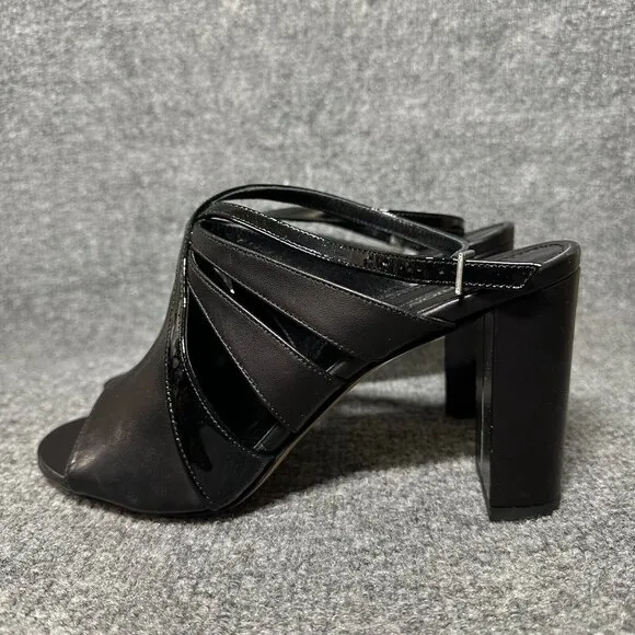 Marion Parke Women's US 9 Slingback Black Leather Casual Block Heel Sandals