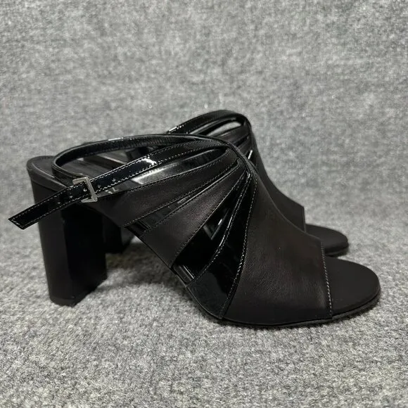 Marion Parke Women's US 9 Slingback Black Leather Casual Block Heel Sandals