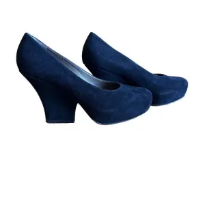 Marni Shoes Black Suede Cone Heel Leather‎ Round Toe 40's Inspire Size 8 38 EU