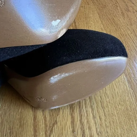 Marni Shoes Black Suede Cone Heel Leather‎ Round Toe 40's Inspire Size 8 38 EU