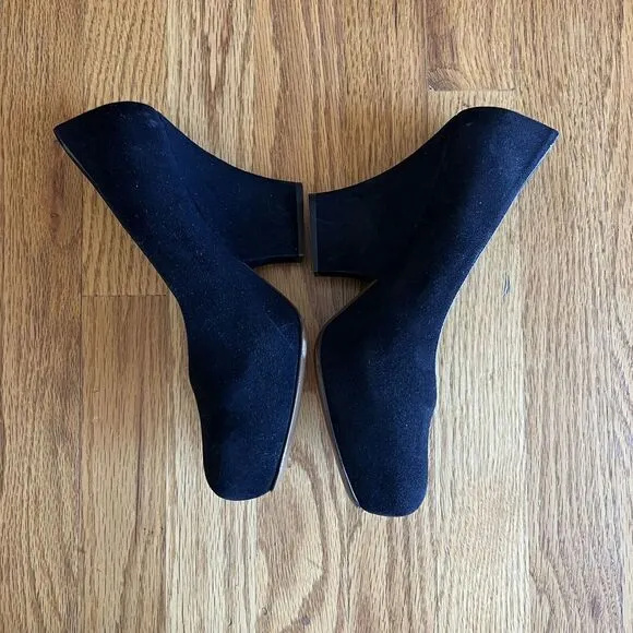Marni Shoes Black Suede Cone Heel Leather‎ Round Toe 40's Inspire Size 8 38 EU