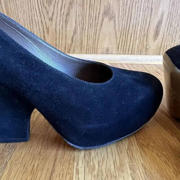 Marni Shoes Black Suede Cone Heel Leather‎ Round Toe 40's Inspire Size 8 38 EU