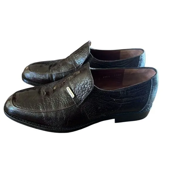Marquez de Leon Dress Shoes Men's Size 25A US 7A Brown Ostrich Leather‎ Slip On