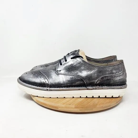 Marsell Shoes Womens 39 Gomme Sancrispa Grey Silver Wingtip Brogue Leather Italy