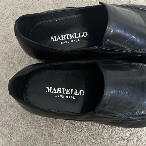 Martello Handmade Men's Size 40 US 9 Black Leather Luxury Slip On Dress Shoes