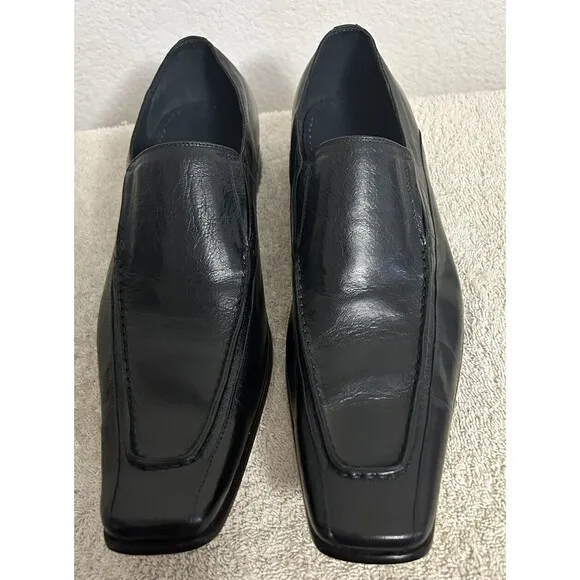 Martello Handmade Men's Size 40 US 9 Black Leather Luxury Slip On Dress Shoes