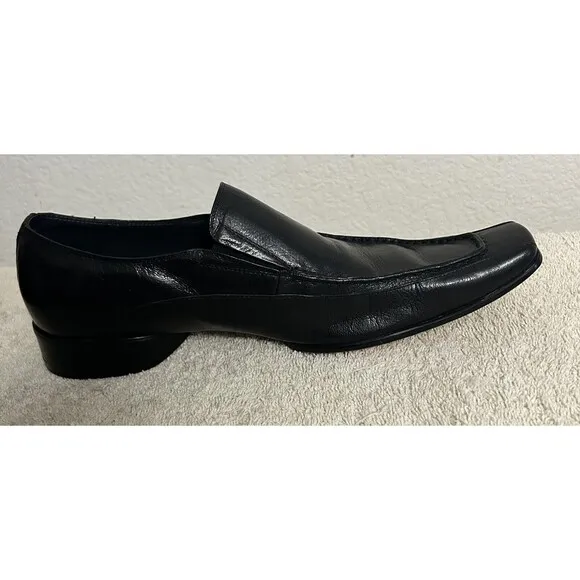 Martello Handmade Men's Size 40 US 9 Black Leather Luxury Slip On Dress Shoes