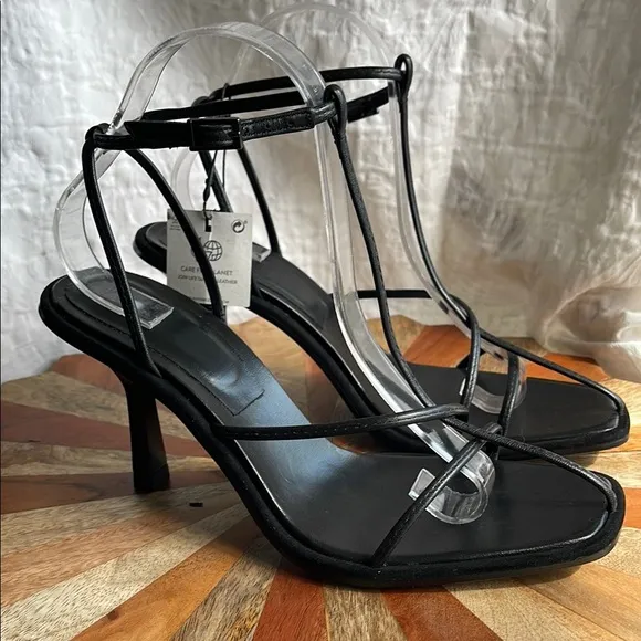 Massimo Dutti Black Strappy Heels with Stiletto