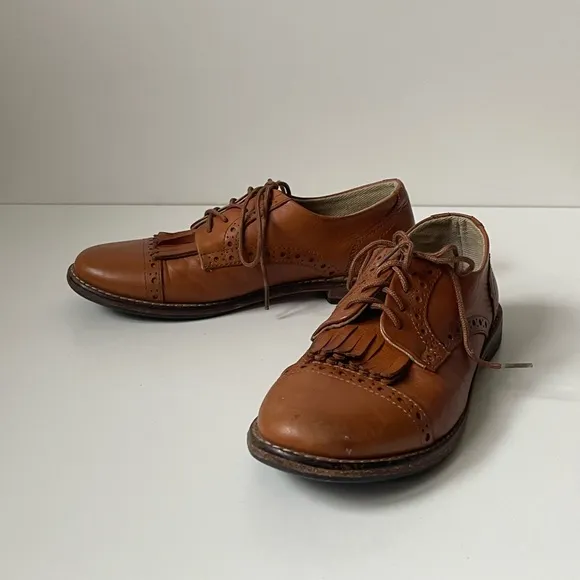 Massimo Dutti Girls’ Brown Leather Shoes with Removable Kiltie Tassle