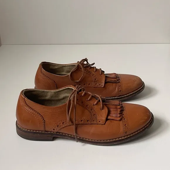 Massimo Dutti Girls’ Brown Leather Shoes with Removable Kiltie Tassle