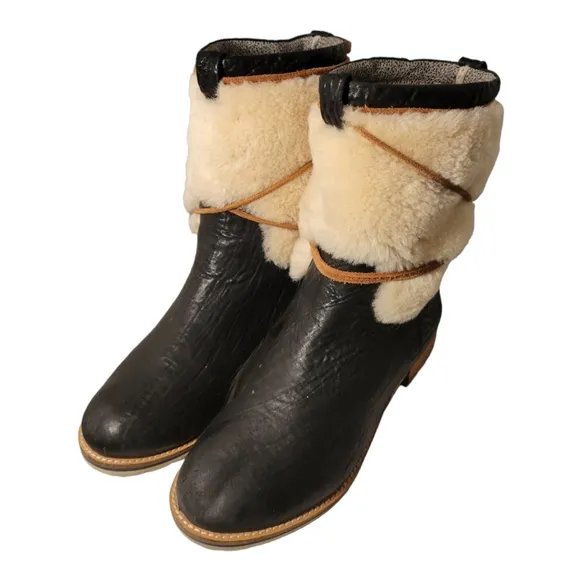 Matt Bernson Winter Lace Up Snow Booties/Size 9.5 Leather And Faux Fur Boots