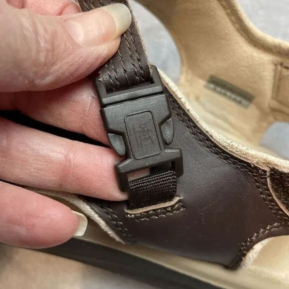MBT Kisumu Sandals Mens 11 Brown Leather Rocker Sole Comfort Hook Loop Closures