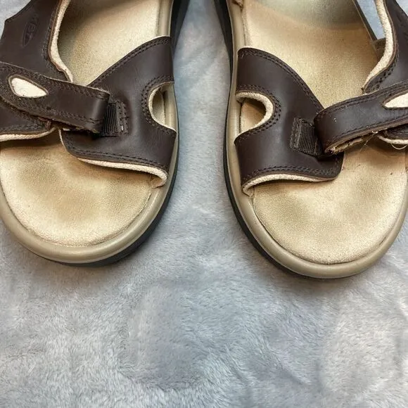 MBT Kisumu Sandals Mens 11 Brown Leather Rocker Sole Comfort Hook Loop Closures