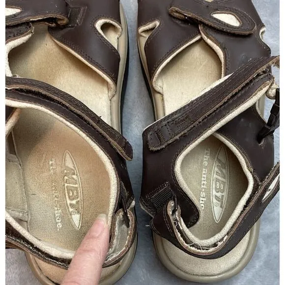 MBT Kisumu Sandals Mens 11 Brown Leather Rocker Sole Comfort Hook Loop Closures