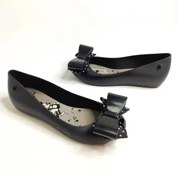 MELISSA Steamboat Willie Mickey Minnie Black Bow Flats Shoes Size 7