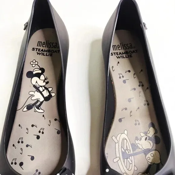 MELISSA Steamboat Willie Mickey Minnie Black Bow Flats Shoes Size 7