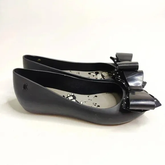 MELISSA Steamboat Willie Mickey Minnie Black Bow Flats Shoes Size 7